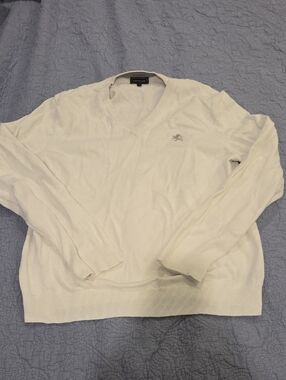 Express Men's White V-Neck Sweater Size XL!